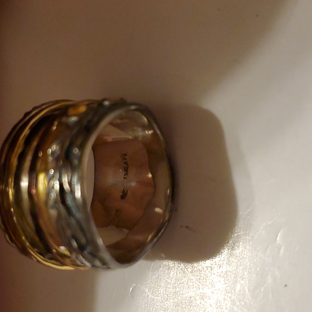 Or Paz Silver Ring with Gold and Amber Highlights - Picture 5 of 6